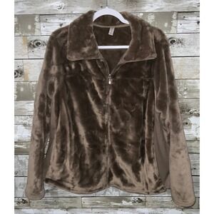 Exertek Womens Brown Fleece Full Zip Jacket Super Soft Pockets Size 2X